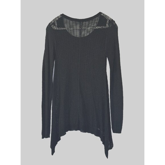 Poof Women M Black Open Knit Boho Asymmetrical Whimsigoth FairyGrunge Free Spiri - Picture 2 of 10